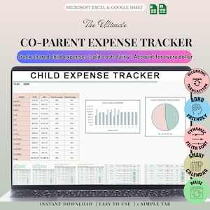 Co-Parenting Child Expense Tracker| Child Support & Custody Log | Auto-Year 12-Month Calendars | Use Forever | Dashboard and Charts, ONE TAB
