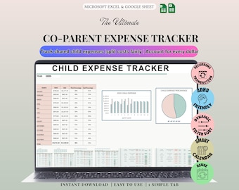 Co-Parenting Child Expense Tracker| Child Support & Custody Log | Auto-Year 12-Month Calendars | Use Forever | Dashboard and Charts, ONE TAB