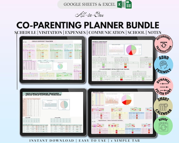 Co-Parenting Documentation Bundle | Custody Calendar, Child Support & Expense Tracker | Visitation Log and Parenting Time Planner