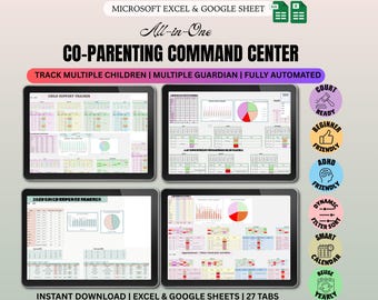ULTIMATE All-In-One Co-Parenting Command Center | 27 TABS Custody and Visitation, Child Support and Expense Tracker | Google Sheets & Excel