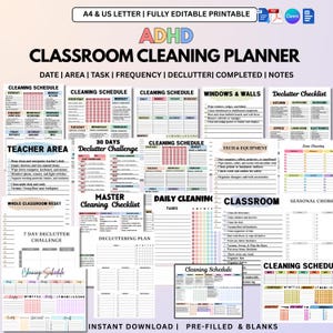 ADHD Classroom Cleaning Planner for Teachers | Zone Cleaning, 5–60 Minute Quick Clean | Decluttering + Maintenance Binder | Printable PDF