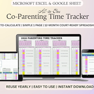 Co-Parenting Time Tracker | Custody/Visitation Log | Court-Ready Parenting Time Documentation  for Family Law & Child Support |Excel | Doc