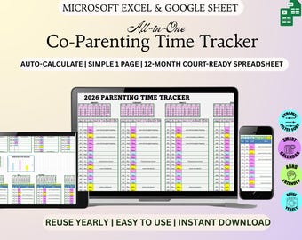 Co-Parenting Time Tracker | Custody/Visitation Log | Court-Ready Parenting Time Documentation  for Family Law & Child Support |Excel | Doc