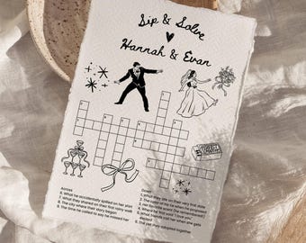 Hand Drawn Wedding Small Crossword Sip And Solve Puzzle, Wedding Guest Games, Whimsical Wedding, Bridal Shower Crossword, Crossword Welcome