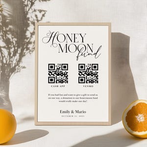 Honeymoon Fund Sign Template, Minimal Wedding Sign, Illustrated Minimalist Honeymoon QR Sign,  Venmo Honeymoon Fund, Honeymoon Wish, HF5
