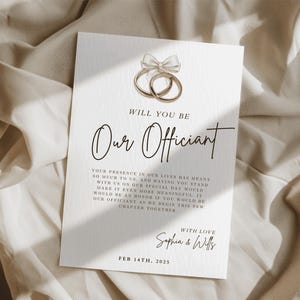 Officiant voorstel, wil je met ons trouwen, Officiant afdrukbaar, kaart bruiloft Officiant voorstel, minimalistisch, wil jij onze Officiant zijn