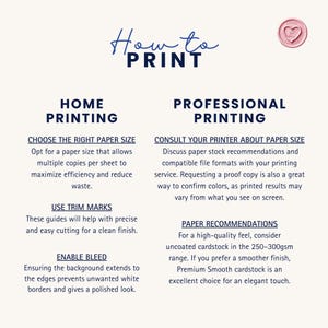 May include: A guide to home and professional printing with tips on choosing the right paper size, using trim marks, and enabling bleed. It also includes paper recommendations for professional printing.