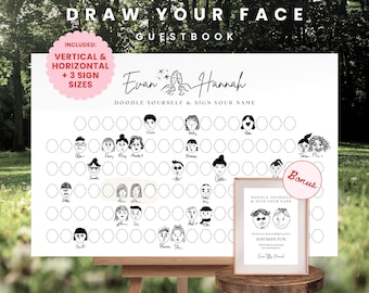 Guest Book Draw Your Face, Wedding Guestbook Alternative, Draw Your Face Sign, Hand Drawn Wedding Sign Template