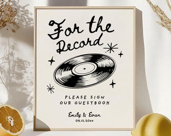 Record Wedding Guestbook, Whimsical Record Guest Book, For The Record Sign, Wedding Table Sign, Hand Drawn Wedding, Sign Our Guest Book W35
