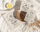 Hand Drawn Wedding invitation, Whimsical Wedding Invitation Suite, RSVP Cards, Wedding Details Card, Unique Wedding Invite EM01