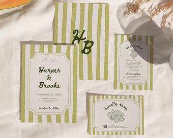 Whimsical Wedding Invitation Suite, Hand Drawn Wedding, RSVP Cards, Wedding Details Card, Unique Wedding Invite, HP01
