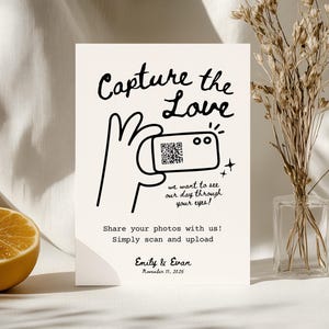 Signe de code QR Capture the Love, signe de mariage amour, signe de partage de photos, signe QR de mariage, signe de mariage fantaisiste, signe de photo de partage SL2