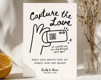 Placa de código QR Capture o amor, placa de casamento Compartilhe o amor, placa de compartilhamento de fotos, placa QR de casamento, placa de casamento caprichosa, placa de compartilhamento de fotos SL2