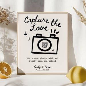Panneau code QR Capture the Love, panneau mariage amour, panneau partage de photos, panneau QR mariage, panneau mariage fantaisiste, panneau photo partage SL1