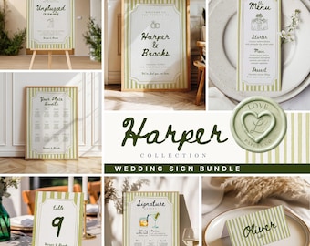 Whimsical Wedding Sign Bundle, Sage Green Hand Drawn Wedding, Seating Chart, Unplugged Ceremony Sign, Wedding Bar Sign, Welcome Sign, HP01