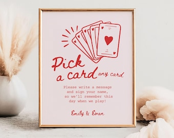 Pink Playing Card Guest Book Sign, Poker Guest Book Sign, Wedding Playing Card, Unique Wedding Guest Book, Pick a Card Sign Template, W33