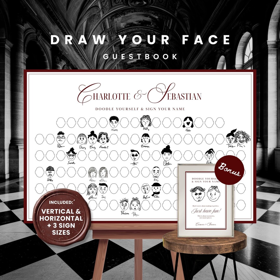 Old Money Guest Book Draw Your Face, Wedding Guestbook Alternative ...