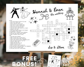 Hand Drawn Wedding Crossword Sip And Solve Puzzle, Wedding Guest Games, Whimsical Wedding, Bridal Shower Crossword, Giant Crossword Welcome