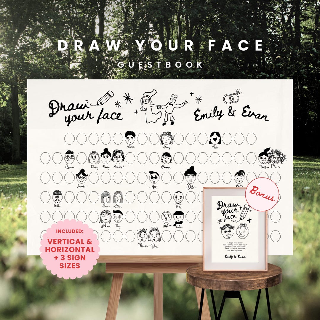 Draw Your Face Wedding Guest Book Alternative, Draw Yourself Guestbook ...