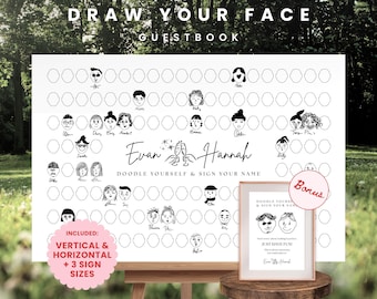Libro de visitas "Dibuja tu cara", Alternativa al libro de visitas de boda, Letrero "Dibuja tu cara", Plantilla de letrero de boda dibujado a mano