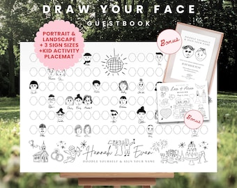 Guest Book Draw Your Face, Wedding Guestbook Alternative, Draw Your Face Sign, Hand Drawn Wedding Sign Template