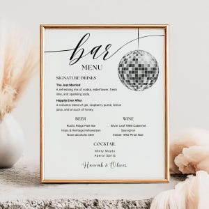Disco Ball Barkarte, Hochzeitsbar Beschilderung, Getränkekarte Hochzeit, Hochzeit Barkarte, Signature Drink Sign, Signature Cocktail Menu Template, BA12