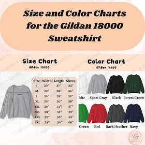Gildan 18000 Sweatshirt Size and Color Chart, Size Chart, Color Chart, Gildan 18000