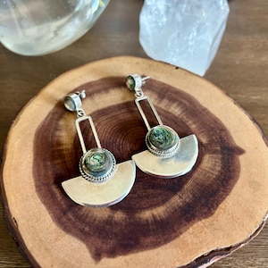 Vintage Taxco Sterling Silver Abalone Statement Earrings