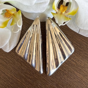 Taxco Sterling Silver Statement Post Earrings, Wings, Crimp, Vintage