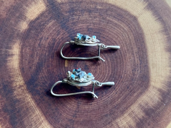 Vintage - Sterling Silver Earrings with Dainty Bi… - image 7