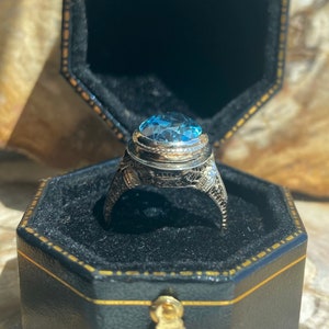 10K White Gold Blue Topaz Filigree Ring * Birthday Gift * Wedding * Anniversary Gift * - Vintage