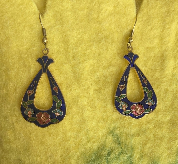 Vintage - Floral Enamel Earrings - image 1