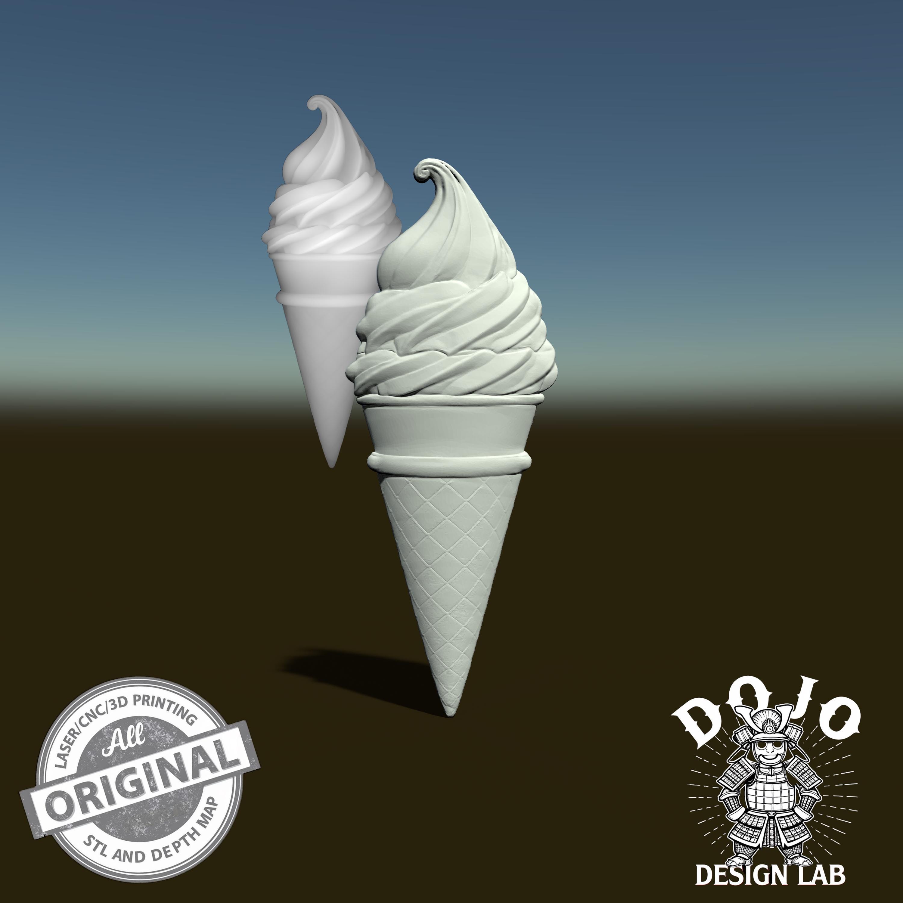 3D STL File for Ice Cream Cone Relief - Detailed Model for CNC, 3D