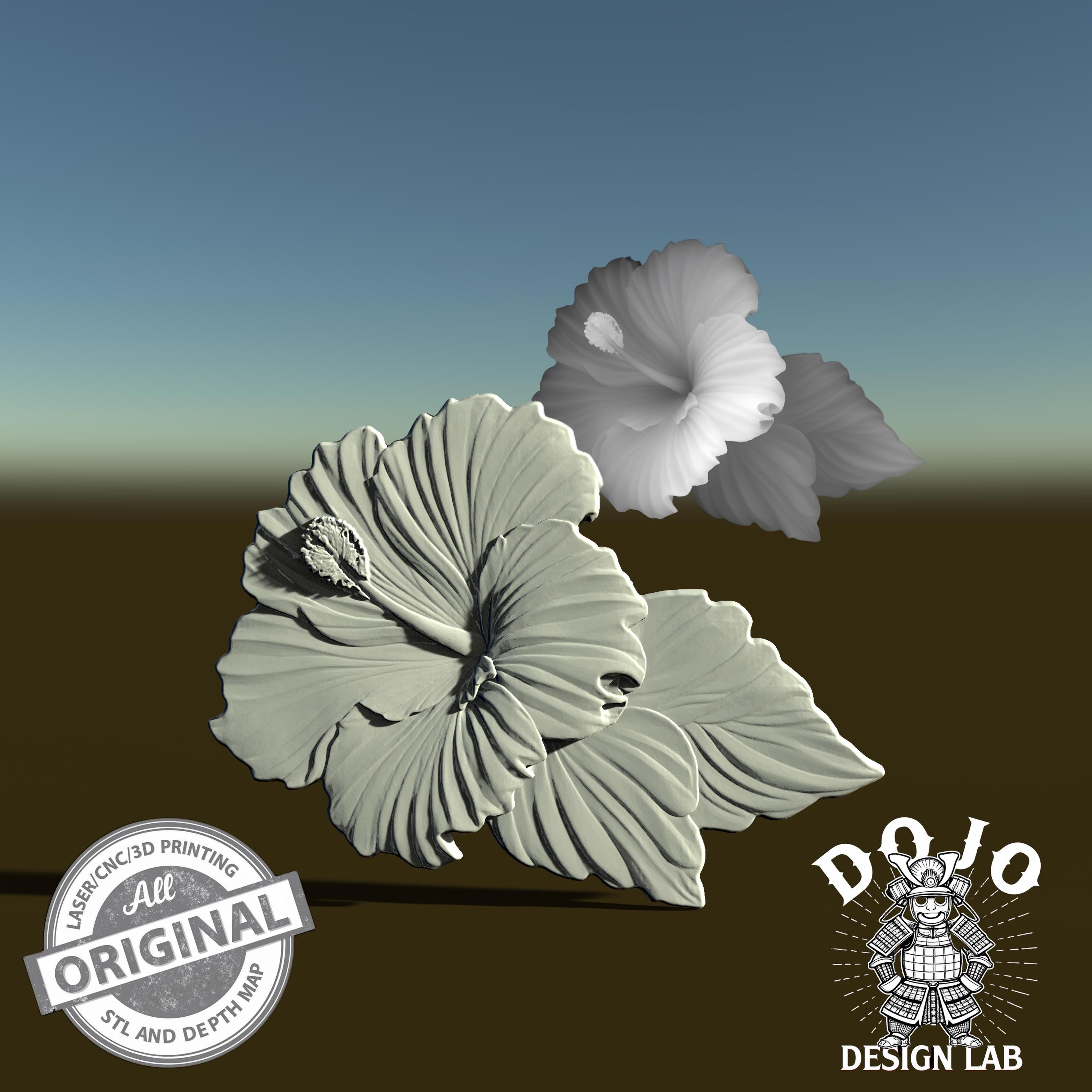 3D STL File for Hibiscus Relief - Detailed Flower Model for CNC