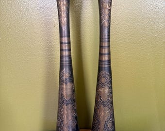 Pair of Etched Brass Vases