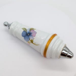 1980s Ceramic Pull Chain Handle | Purple Pansy Floral Motif | Silver-Toned Ceiling Fan Light Pull