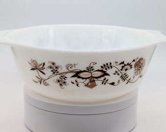 Vintage JAJ Pyrex Autumn Glory Casserole Dish | Pyrex England Milk Glass Bowl | 1960s Retro Floral Kitchenware | Tabbed Baking Dish
