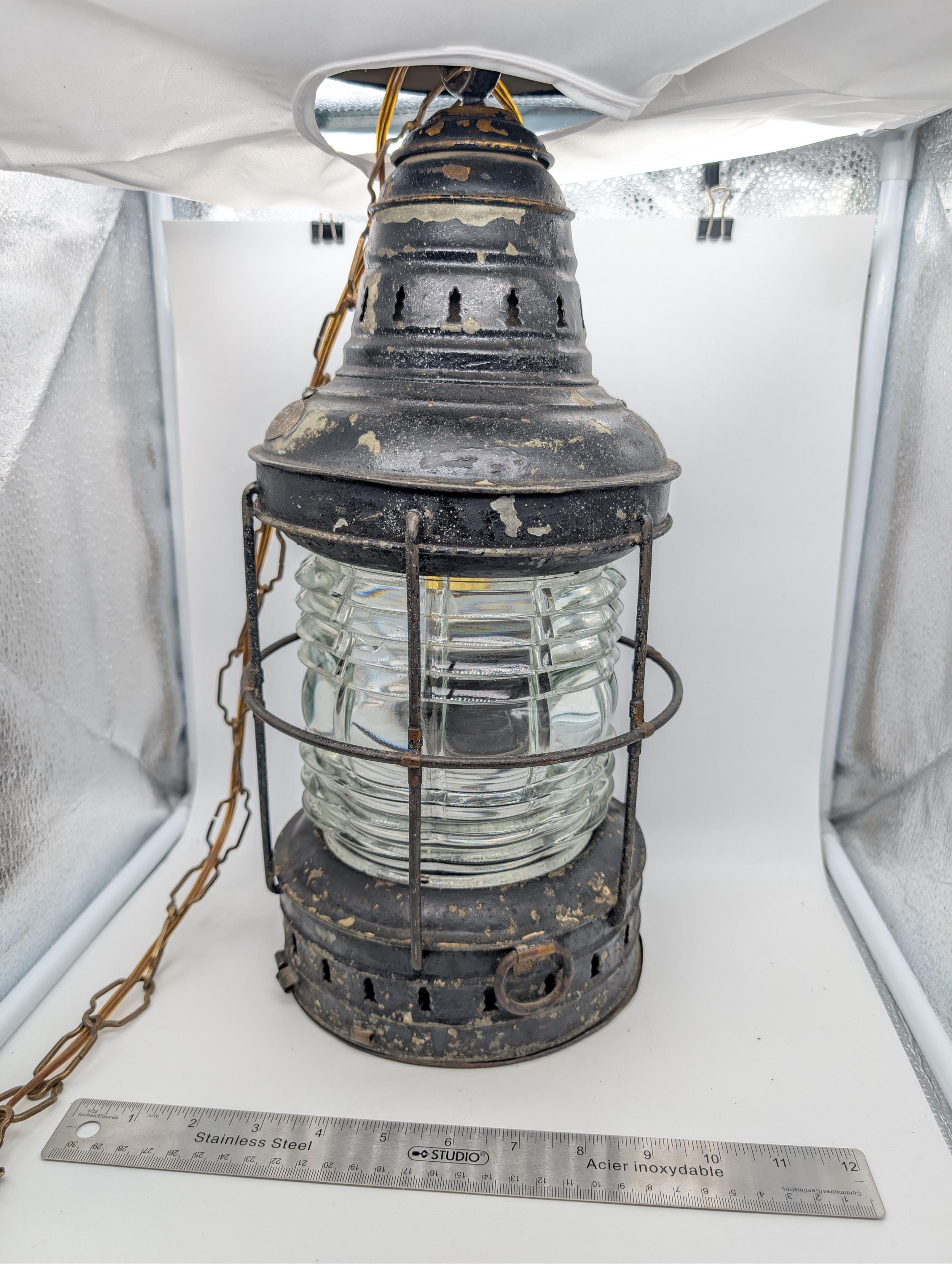 Antique 1910 Triplex Maritime Anchor Lantern | Fresnel Glass