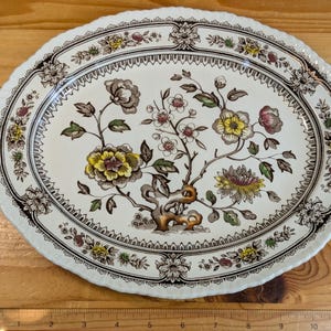 Bandeja ovalada vintage de Wood and Sons, Burslem Dorset, diseño de transferencia multicolor