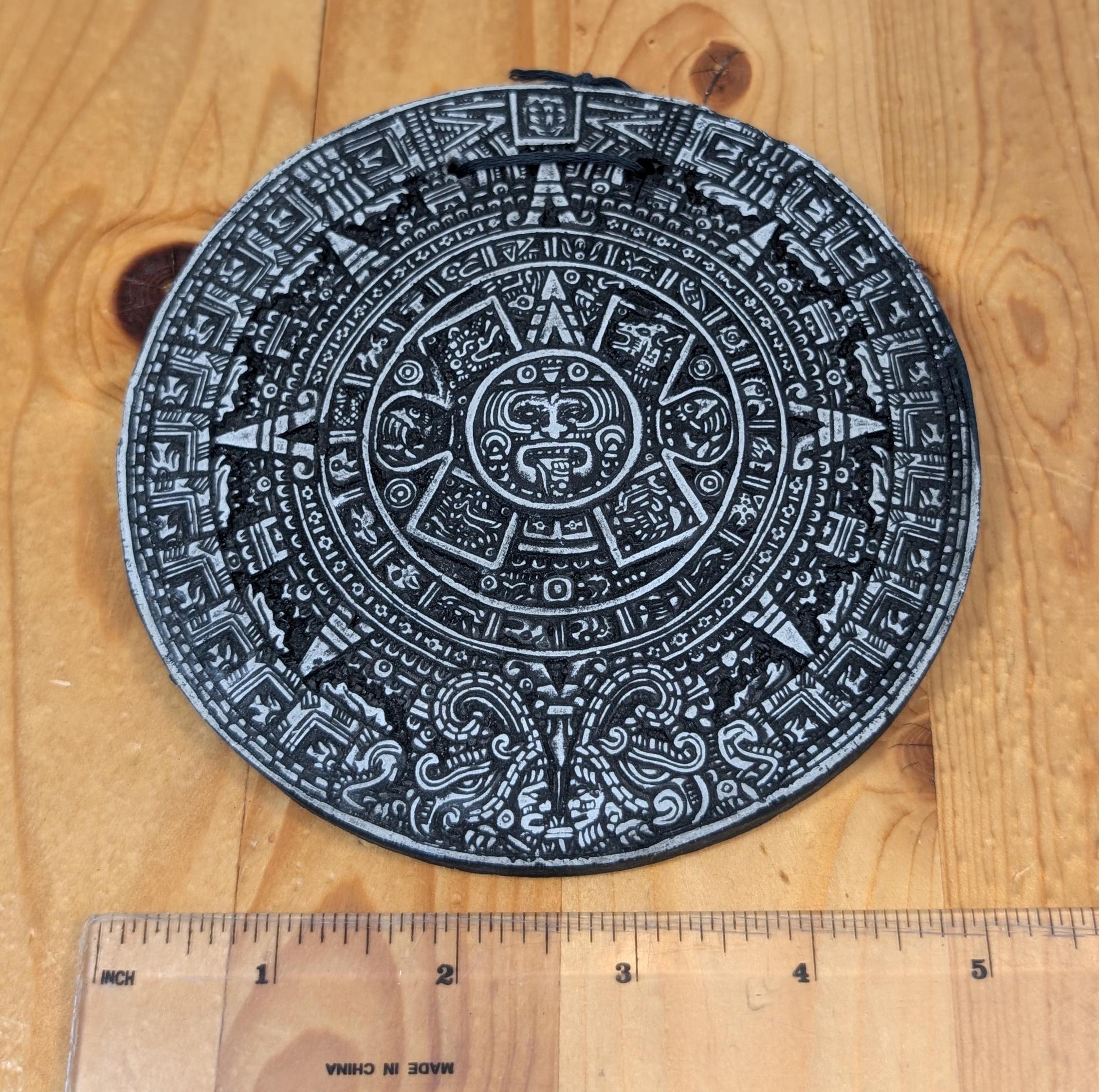 Round Maya Solar Aztec Calendar Stone (slate?) With String for Hanging ...