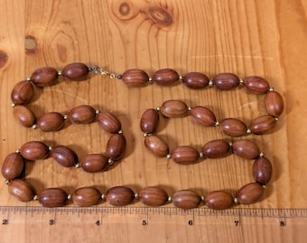 Vintage Wood Beaded Necklace - 36 Solid Beads