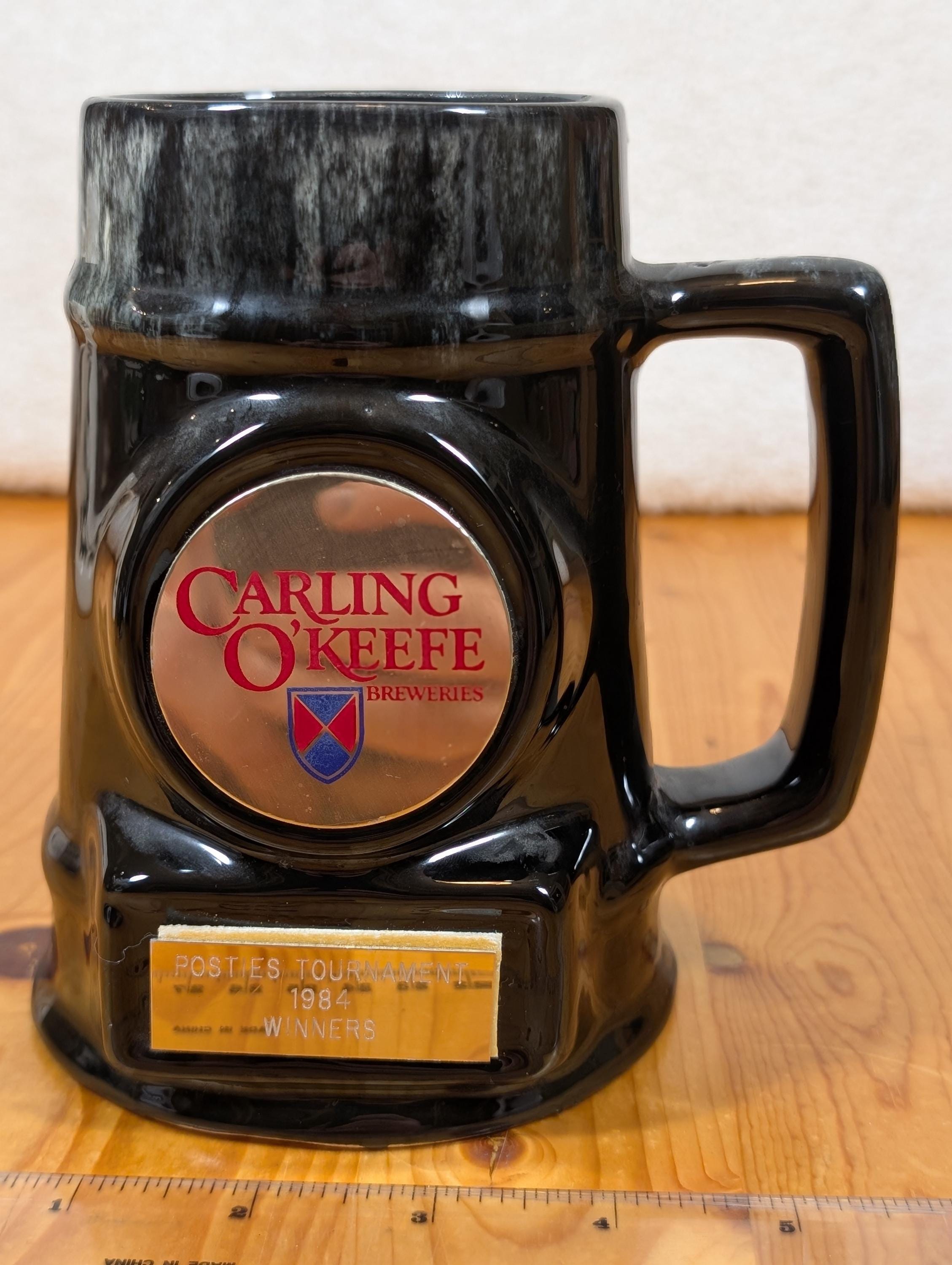 Carling O'Keefe Breweries Beer Stein Ceramic Tankard Mug 24 Oz posties tournament 1984 winners