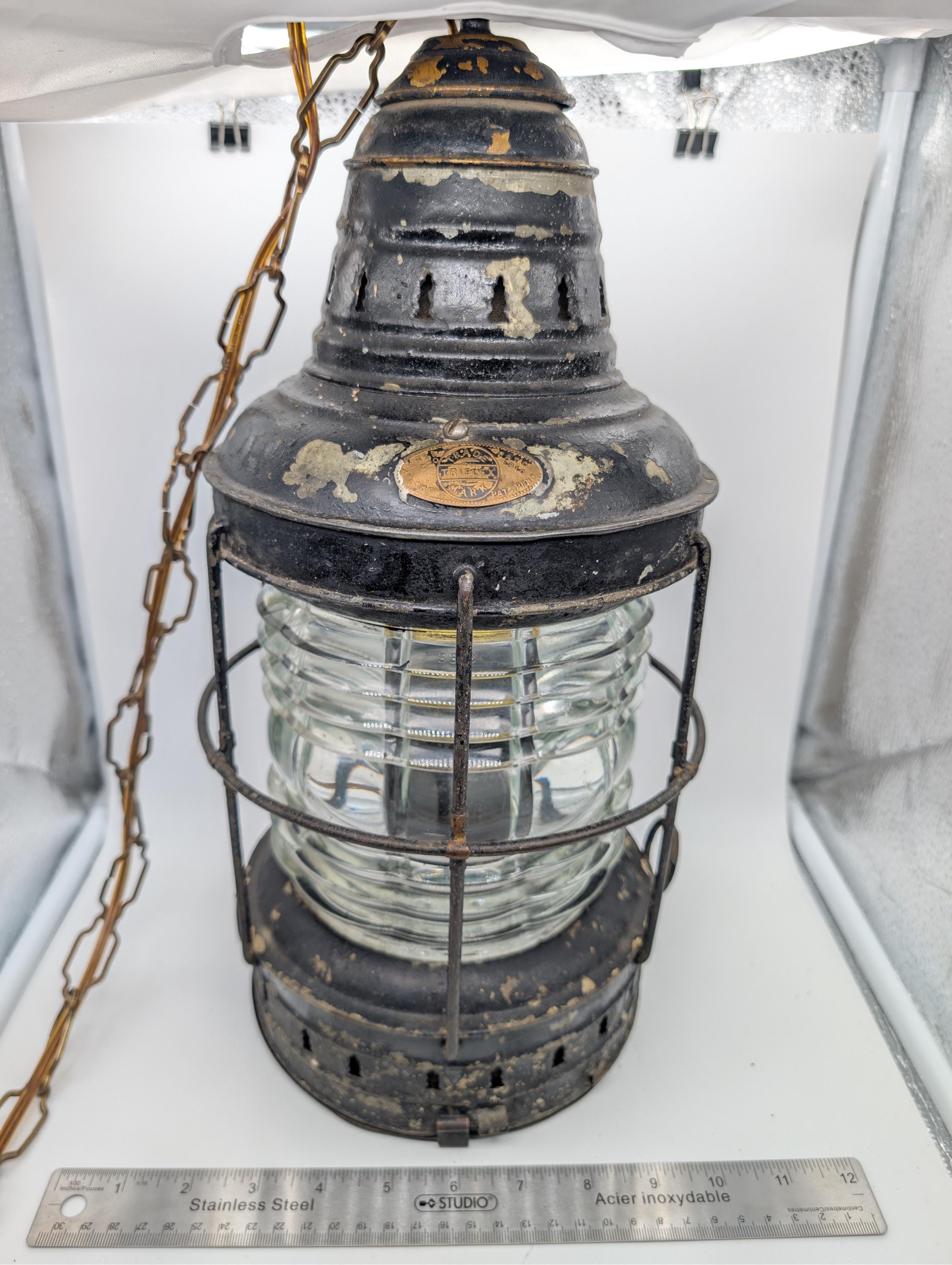 Antique 1910 Triplex Maritime Anchor Lantern | Fresnel Glass