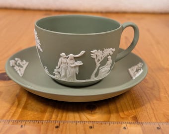 Wedgewood Green Jasperware Teacup and Saucer