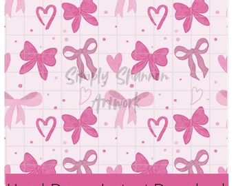 Coquette Pink Bow Seamless Pattern, Hand-Drawn PNG File (Digital Download)