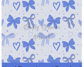 Coquette Blue Bow Seamless Pattern Hand Drawn PNG Download Digital Paper Sublimation File Surface Design Coquette Bow Blue Preppy File