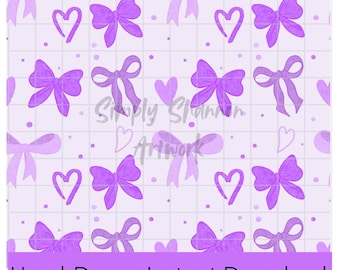 Coquette Purple Bow Seamless Pattern Hand Drawn PNG Download Digital Paper Sublimation File Surface Design Coquette Purple Preppy File