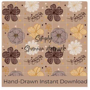 Spring Mocha Mousse Floral Seamless Pattern Hand Drawn PNG Download Digital Paper Sublimation File Surface Design Floral Mocha Spring File