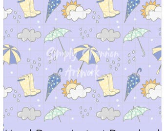 Frühlings-Regentag-nahtloses Muster - handgezeichnete PNG (digitaler Download)