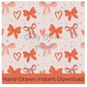 Coquette Red Bow Seamless Pattern Hand Drawn PNG Download Digital Paper Sublimation File Surface Design Coquette Red Preppy File